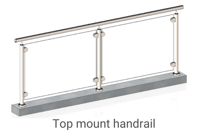 Glass balustrading with top mounted stainless steel handrail
