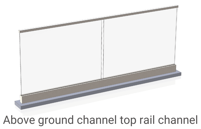 Groove balustrade above ground channel with top handrail