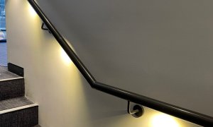 Perth Modern School powdercoated steel wall mounted handrail backlit