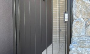 apartment access securtity gate steel frame vertical flatbar infill 1
