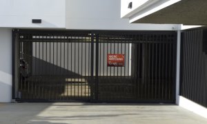 carpark steel automated telescopic sliding security gate metal powdercoated black