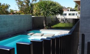 pool fence black metal aluminium vertical fins 2