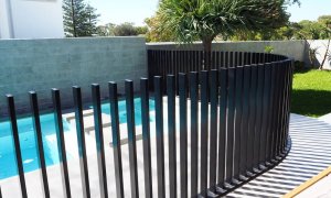 pool fence black metal aluminium vertical fins