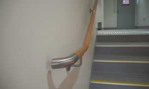 timber and stainless steel wall mounted handrail